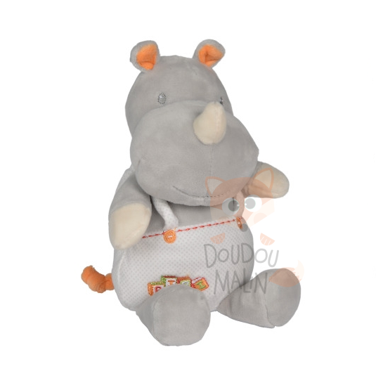  nono rhinocéros peluche gris orange 20 cm 